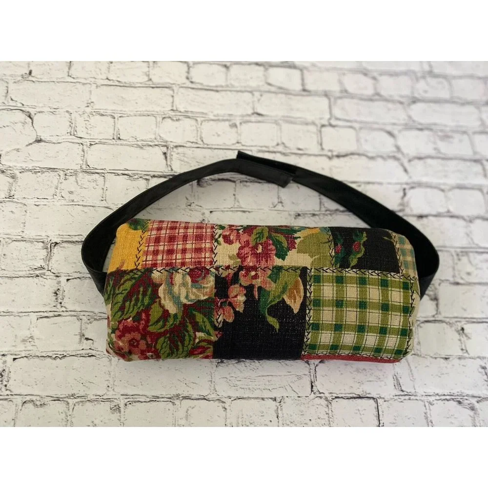Vintage Lumbar Pillow Hook and Loop Back Strap Floral Patchwork Fabric 16